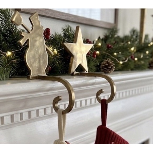 Solid brass Snowman And Star tree stocking holder Christmas Holiday